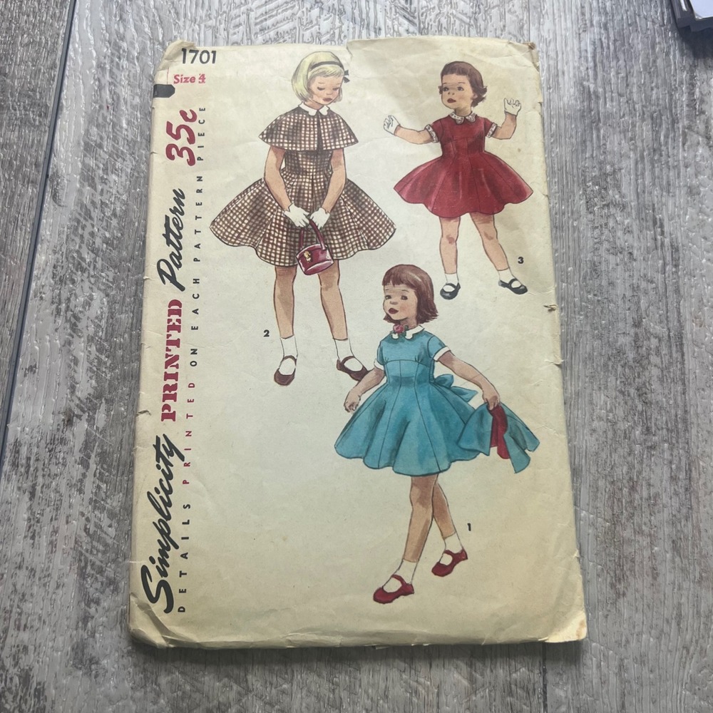 VTG 1950s Simplicity 1701 Sewing Pattern Empire Dress & Cape Size4 Cut Complete